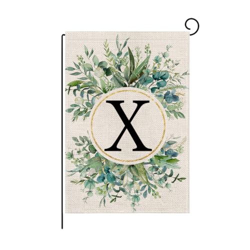 wyooxoo Monogram Letter X Floral Garden Flag 12x18 Inch Double Sided For Outside Small Burlap Family Last Name Initial Outdoor Yard Flag (X)
