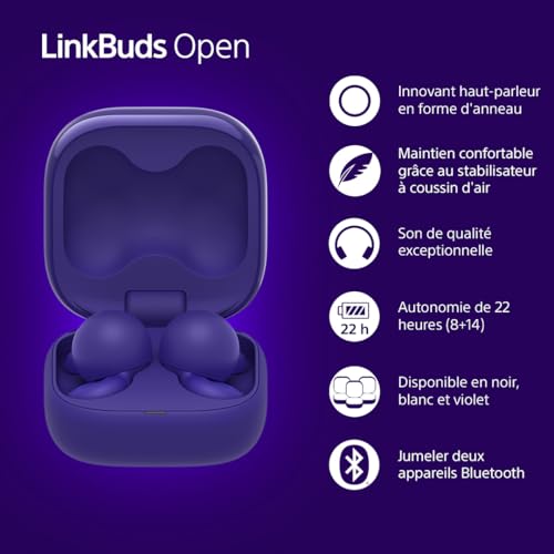 Sony LinkBuds Open x Olivia Rodrigo - Ecouteurs Ouverts Bluetooth sans Fil - Son Transparent, Confortables, 4, 8g, Haute qualité sonore, IPX4, multipoint, Batterie 22h, iOS et Android - Violet