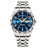 Poedagar Luxuriöse Quarzuhr für Herren, wasserdicht, Datum, Woche, leuchtende Armbanduhr, Edelstahl, Herrenuhren, männliche Uhr, Sportuhr, Goldfarben/Blau
