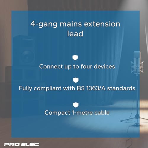 PRO ELEC 4-Gang Mains Extension Lead, 1m Black, 13A UK Plug - Image 6