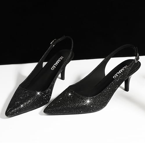 Image of NUMALEO Slingback Heels for Women Pointed Close Toe Kitten Heels Patent Pumps Dress Party Comfy Heeled Sandals Stiletto 2.5 Inch Dress Shoes
