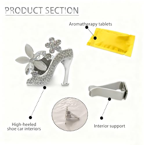 Image of Car Air Freshener Hanging, Air Freshener Diffuser for Cars, Air Fresheners Diffuser oil For Car,Car Air Freshener For Women,Aromatherapy Air Vent Clip Charm, air freshener High Heel,Silver