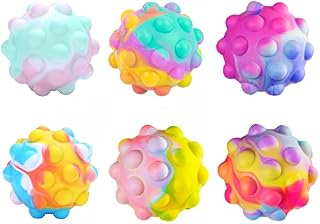 Pop Stress Balls Set of 6 by Tilcare Chew Chew - 3D Squishy Bubble Balls for Kids and Adults with Autism - Food Grade Silicone Sensory Fidget Toys for Toddlers - Washable and Reusable