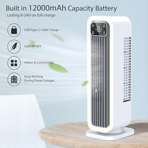Monstak Oscillating Tower Fan, Bladeless Desk Fan 15 Inch 12000Mah Battery Operated Portable Table Fan For Bedroom Office Home thumb #1