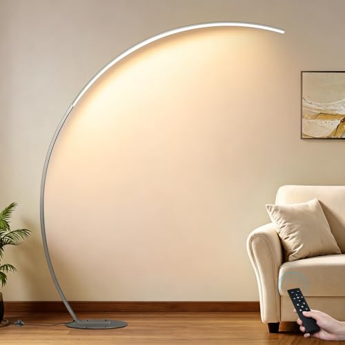 Dimmable LED Floor Lamp with 3 Color Temperatures, Ultra Bright 2000LM Brushed Nickel Arc Floor Lamps for Living Room, Modern Tall Lamp with Remote Control Reading Floor Lamp for Bedroom Office