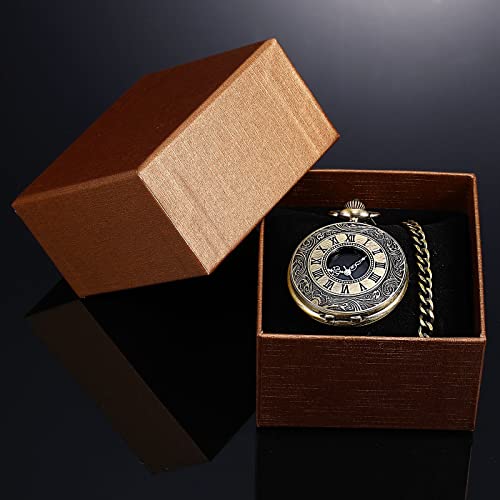 Hicarer Classic Quartz Pocket Watch With Roman Numerals Scale And Chain Belt (Bronze) #TOP6