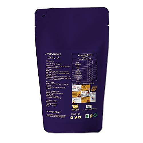 Image of BOGATCHI Drinking Keto Chocolate , Single Origin and Natural , Vegan -Raw - No Sugar- Gluten Free- Dark Unsweetened Drinking Cocoa Powder, 200g , Free Measuring Spoon