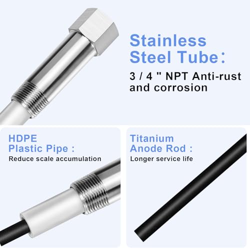 Titanium Anode Rod,24-hour Odor Elimination.Suitable for 40-89 Gallon Water Tanks, Effectively Removes Limescale and Extends the Life of the Tank