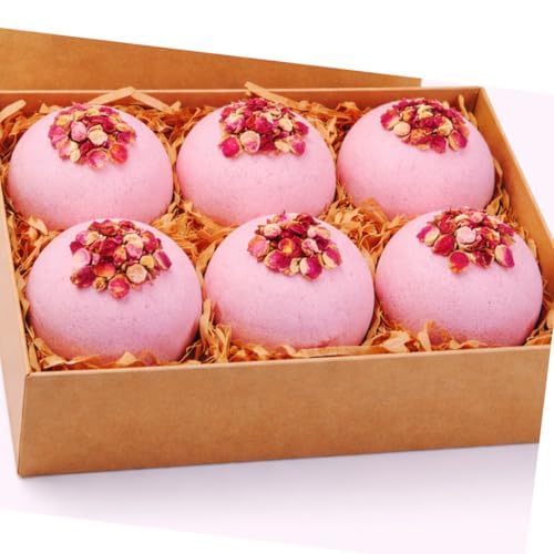 Image of Rose Petal Fizzy Bath Bombs - Pack of 6 (75g Each) - Natural & Aromatic - Ideal Gift for Women - Relaxing & Travel-Friendly Spa Experience