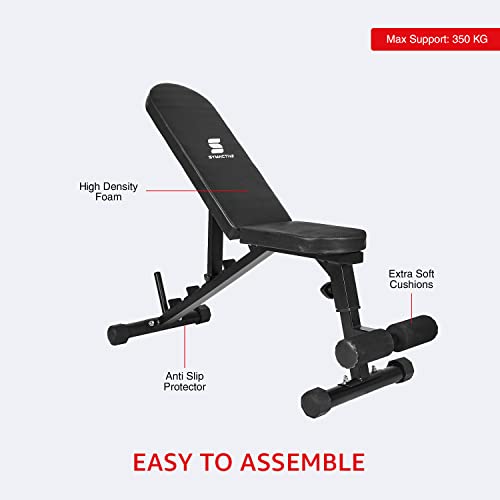 Amazon Brand - Symactive Heavy Duty 3 in 1 Adjustable Incline Multipurpose Gym Bench, Max Weight 350 KG