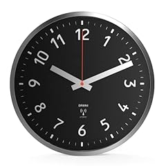Driini Analog Atomic Wall Clock – Self Setting and Battery Operated – 12 ’’ Brushed Silver Metal
