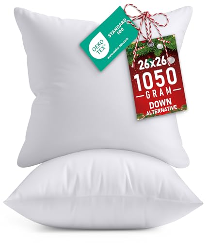 Utopia Bedding Throw Pillows Insert (Pack of 2, White) - 26 x 26 Inches Bed and Couch Pillows - Indoor Decorative Pillow