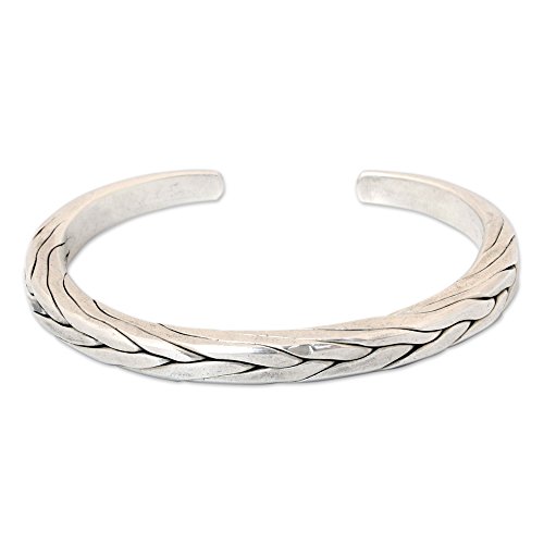 Novica Handmade Men's .925 Sterling Silver Cuff Bracelet No Stone Thailand [6.25 In L (End To End) X 0.2 In W] 'Hill Tribe Braid' #TOP22