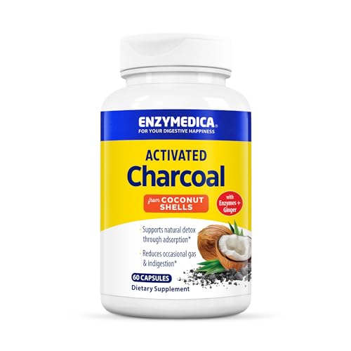 Enzymedica, Activated Charcoal, Reduces Occasional Gas, Bloating & Indigestion, Supports Natural Detox, 60 Count