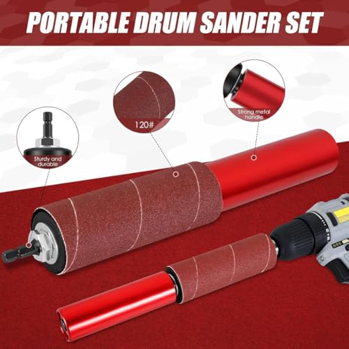 Myqqhbs Trommelschleifer-Set, Gummi-Schleiftrommel, Spindelschleifer-Adapter, mit 120er-Schleifpapiertrommel, Schleifhülsen, Bohrmaschine