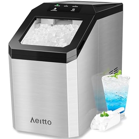 Aeitto Nugget Ice Maker Countertop, 55lbs/Day, Rapid Ice Release in 5 Mins, Large Capacity Chewable Ice Maker, Self-Cleaning with Stainless Steel Housing Ice Machine for Home Office and Party, Silver Cover