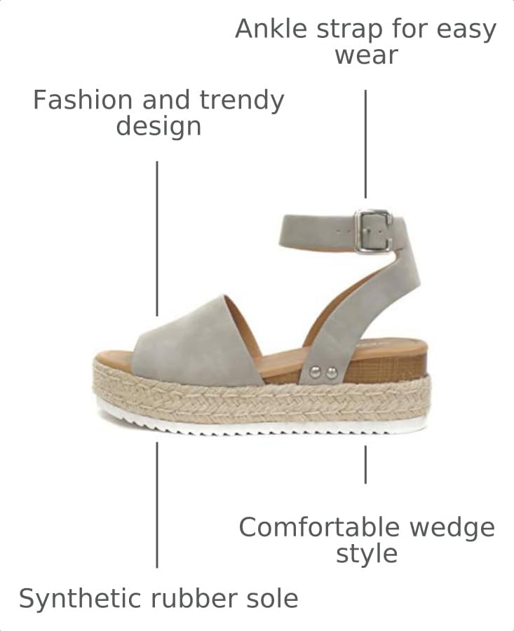 Image of Soda Topic Open Toe Buckle Ankle Strap Espadrilles Flatform Wedge Casual Sandal