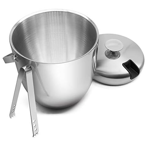 Fortune Candy Insulated Ice Bucket - Exclusive Lid with Improved Structure, Stainless Steel Ice Bucket with Ice Tongs, Scoop, and Exclusive Handmade Nylon Holder - 2.8 L (Silver) Cover