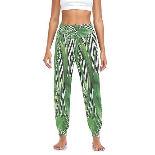 Damen Yogahose Tropisch Palme Blätter Yoga Pilates Hosen Haremshose Dance Hosen Harem Geometrisch