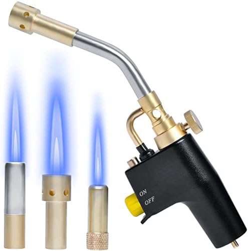 Propane Torch Head Kit with 3 Nozzles, High Intensity Trigger-Start Soldering Torch Compatible with Bernzomaticc MAPP Propane for Soldering, Brazing, Welding, Map Gas Torch Head TS8000