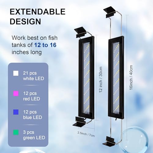Image of Led Aquarium Light, Full Spectrum Fish Tank Lights, Small 5 /10 Gallon Freshwater Fishtank Hood Lighting for Grow Fish, Plants, Adjustable from 12 to 16 Inch