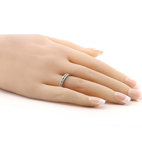 Gem Stone King 925 Sterling Silver Green Simulated Emerald And White Created Sapphire Anniversary Wedding Band Ring For Women (0.48 Cttw, Available 5,6,7,8,9) (Size 9) #TOP2