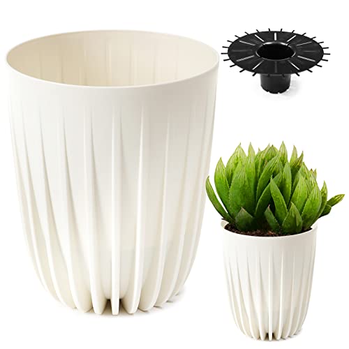 Konzept 11 - Hoher Blumentopf 14cm Durchmesser, Pflanzkübel Groß für Außen, Balkon, Übertopf mit Einsatz Weiß, Palmentopf