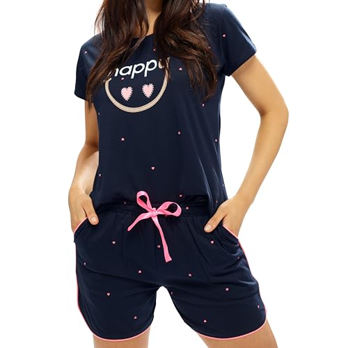Image of LOTIK Women's Cotton Little Heart Smile Printed Top & Shorts Set