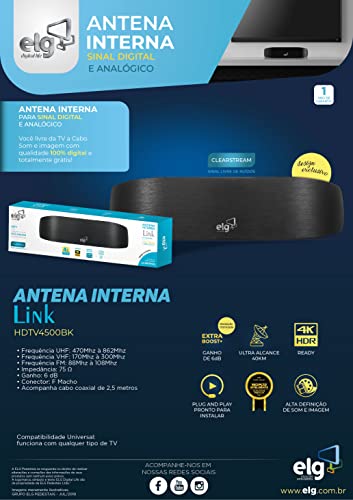 ELG HDTV4500BK - Antena Digital Interna com Cabo de 2,5m
