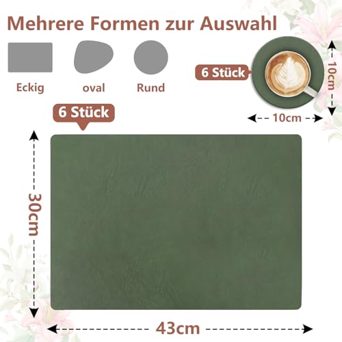 HELI MIAO 6er Set Tischset aus Leder-Imitat，Platzsets abwaschbar und wasserdicht，Platzdeckchen Lederoptik mit Untersetzer… – Ansicht 5