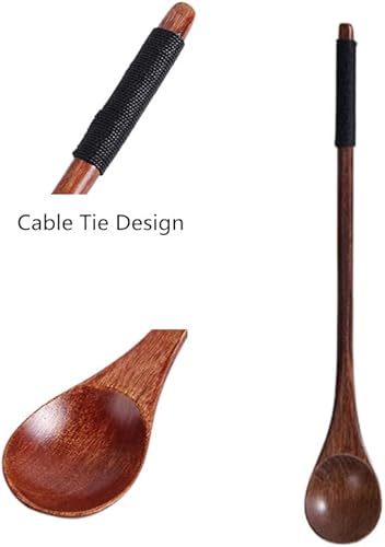 Miniatura 3 de Cuchara de café hecha a mano de madera de mango largo con brida para cables, cucharas retro para tarro de miel, cucharadita de té (2 unidades)