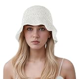 KDWAVE Floppy Straw Sun Hat Foldable Hand-Woven Crochet Straw Hats Outdoor Summer Beach Headwear for Women Girl White