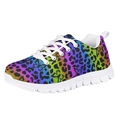 Hawapod Leopard Butterfly Boy Shoes Athletic Running Fashion Sneakers Walking Breathable Kids Girls Fitness Tennis Lightweight Shoes Toddler Little Kid Big Kid Girls Tennis Shoes