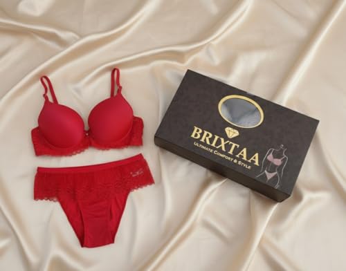 Image of Everyday Comfort Lace Lingerie Set - Padded Plunge Bra with Delicate Lace Wings & Soft Stretch Panty