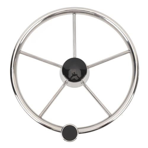 Stainless Steel Boat Steering Wheel, 5 Spoke Marine Steering Wheel with Anti Slip Ergonomic Design for Boats Yachts Speedboats Ships