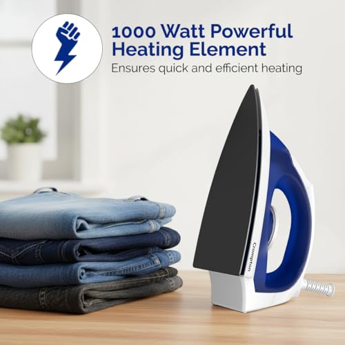 Image of Crompton Glideo 1000 W Dry Iron with Non-Stick Soleplate, Unique Translucent Body, 360 Swivel Cord, 6 Fabric Settings, 2 Year Warranty, Iron Press
