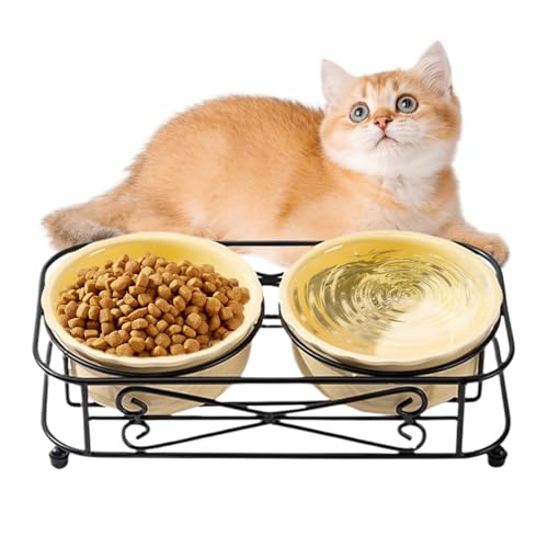 Écuelle à nourriture pour chat avec support et distributeur amovible en céramique - 2