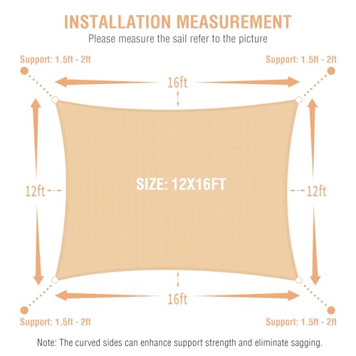 Duerer Voile d'ombrage Rectangulaire 3.6x4.8m Toile d'ombrage 95% UV Protecteur 185g/m² HDPE pour Patio Extérieur Jardin Terrasse Balcon, Sable – vue 4