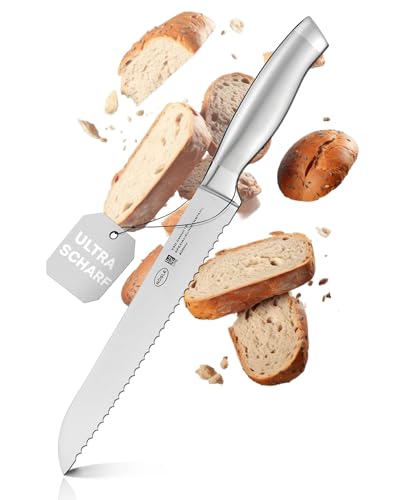 RÖSLE Brotmesser Basic Line - 20 cm, hochwertiges Brotschneidemesser mit Wellenschliff, Edelstahl 18/10, ergonomischer Griff, scharfes Küchenmesser für Brot, Brötchen und Baguette