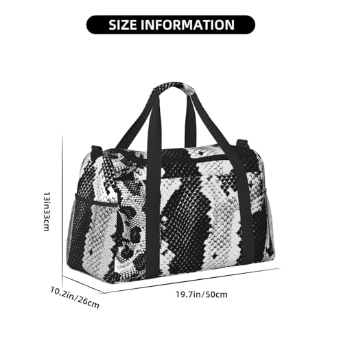 Snake Skin Black and White Printed Travel Duffle Bag for Men Women Large Sport Gym Bag Handbag with Shoulder Strap for Travel Weekend Fishing Hunting3