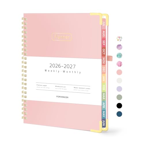 Forvencer Academic Planner 2026-2027, Hardcover Calendar Planner Weekly & Monthly, July 2026 - June 2027, 6" x 8", Daily Agenda with Tabs, College School Organizer for Student Teacher, Pink