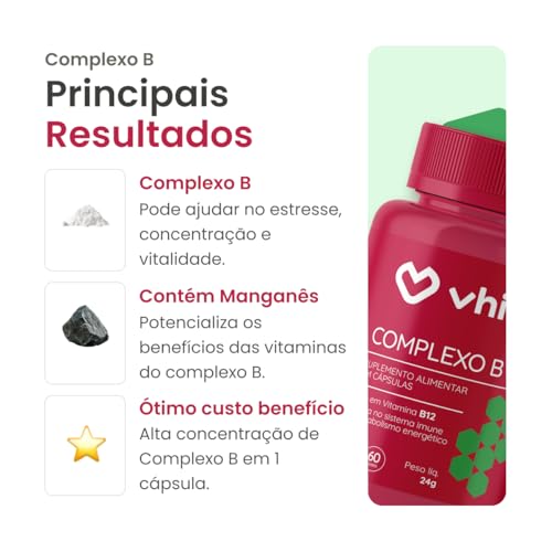 Vhita Complexo B, Suplemento Alimentar com Vitaminas B1, B2, B3, B5, B6, B7, B9 e B12, Rico em Vitam