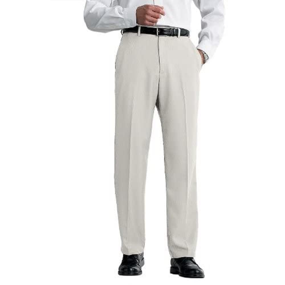 HaggarMen's Cool 18 Stria Hidden Expandable Waistband Plain Front Pant
