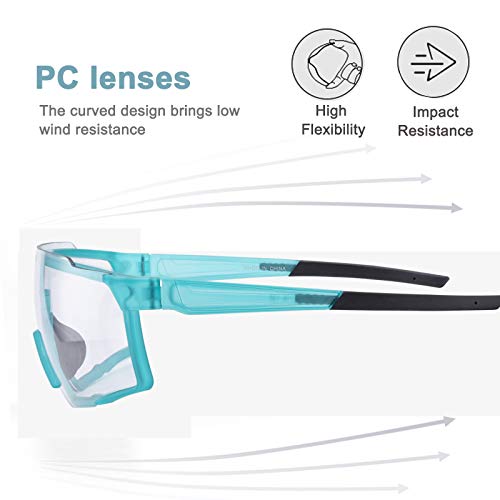 ROCKBROS Lunettes de Soleil Photochromiques Lunettes de Cyclisme Transparentes Goggles de Sport de Plein Air Protection UV400 Décoloration Intelligente PC Conduite Golf Pêche Unisexe Adultes Bleu/Noir - Image 5