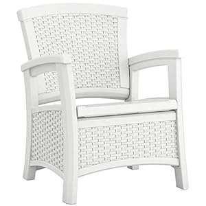 Suncast Elements Club Chair with Storage Lightweight Resin All Weather Storage Chair Built in Storage Capacity up to 11 lbs White