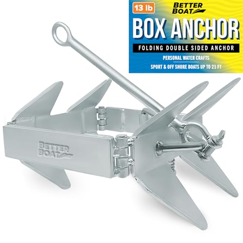 Image of Box Anchor for Boats, Folding Boat Anchor Hot Dip Galvanized, Double Sided | Slide Anchor for Pontoon Fishing and Cabin Cruiser, Multiple Sizes, Better Boat