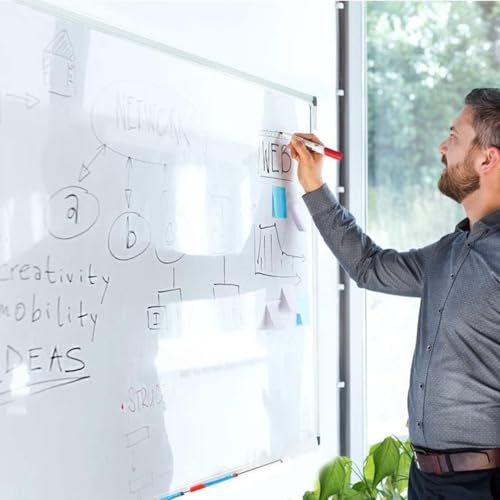 OfficeMarshal Pizarra blanca magnética 90x60 cm con marco de aluminio y portapluma extraíble para oficina, hogar, escuela, resistente a rayones y borrado en seco - imagen 4