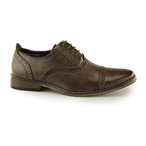 GOOR Nelson Boy's Capped Lace Oxford Brogue Shoes - Mid Brown, Small Kids UK 5