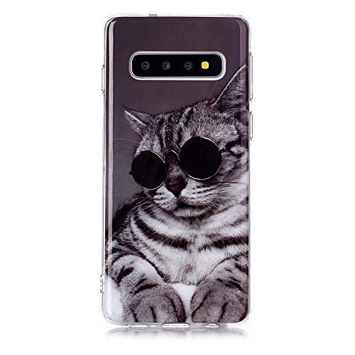 Transparent Clear Glitter TPU Compatible with Samsung S10 Plus,Ultra Thin Slim Soft Bling Sparkle TPU Funny Cute 3D Flower Animal Cartoon Flexible Silicone Bumper Protective Back Cover