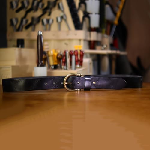 Mens Womens Belt 3.8cm Wide 4mm Thick Genuine Leather Strap Vintage Solid Brass Circle Buckle Gift Box Packaging4